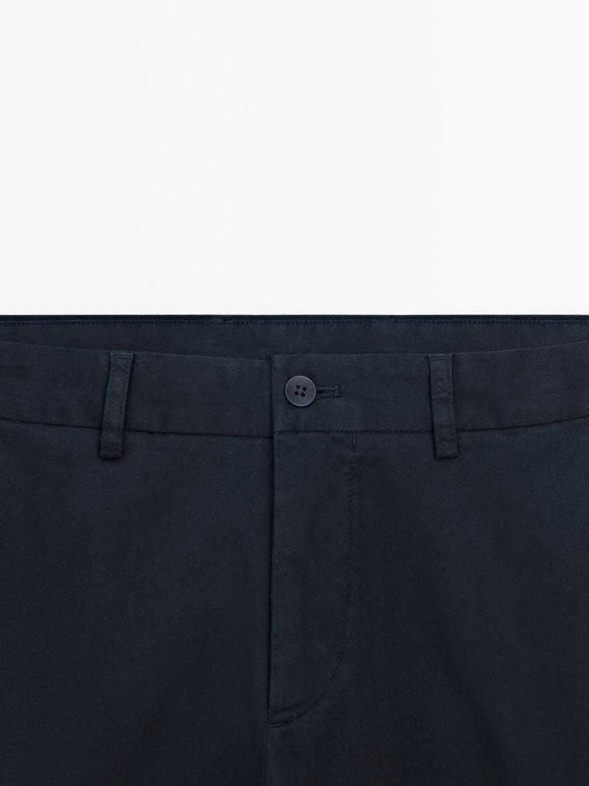 Massimo Dutti Cotton Micro-textured Men Trousers Navy | US-FE1425789