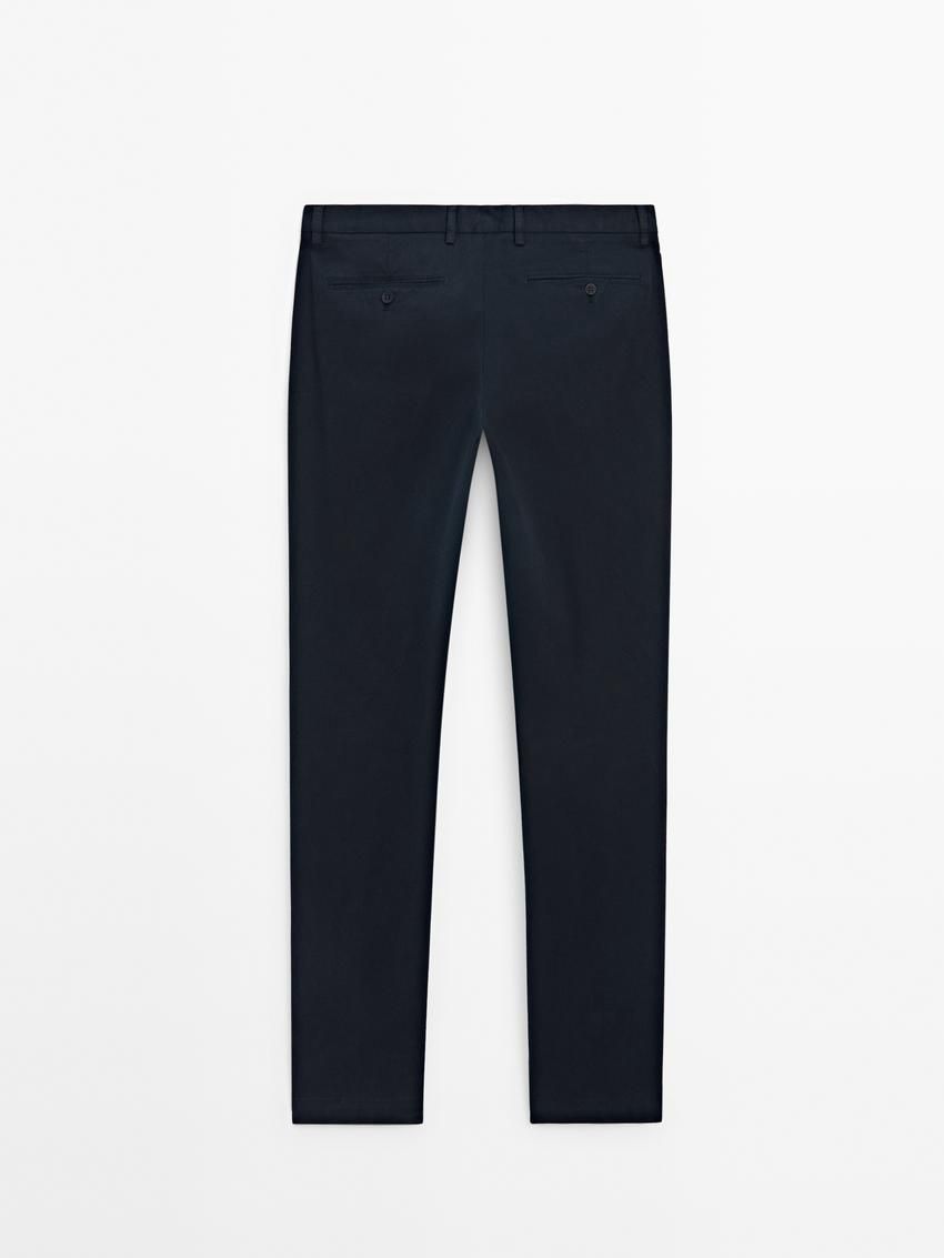 Massimo Dutti Cotton Micro-textured Men Trousers Navy | US-FE1425789