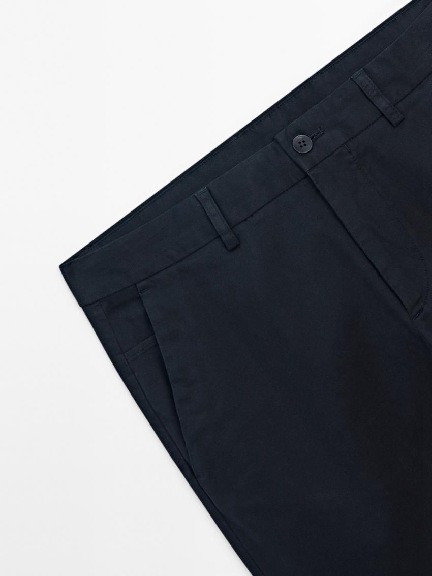 Massimo Dutti Cotton Micro-textured Men Trousers Navy | US-FE1425789