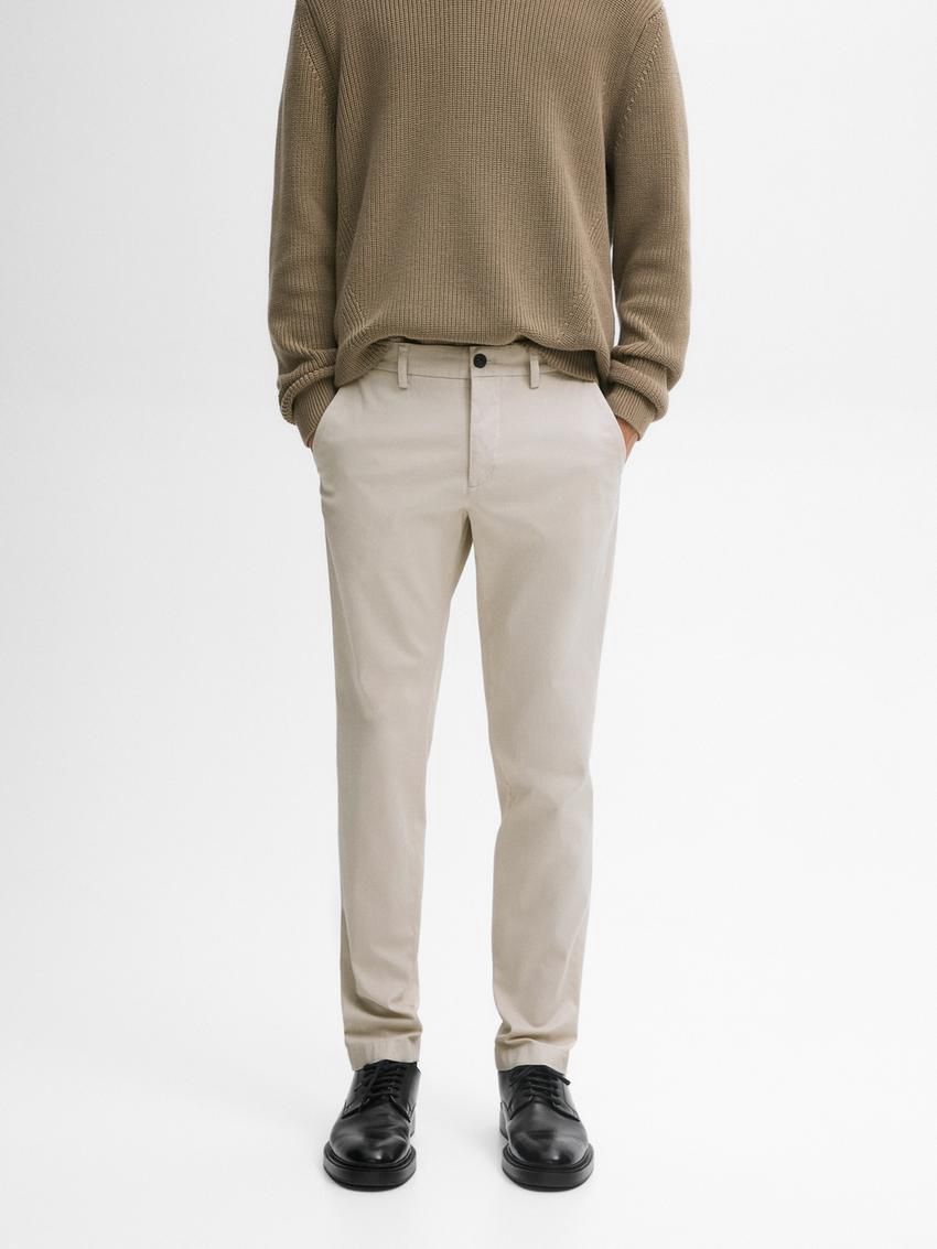 Massimo Dutti Cotton Micro-textured Men Trousers Beige | US-DI3768052