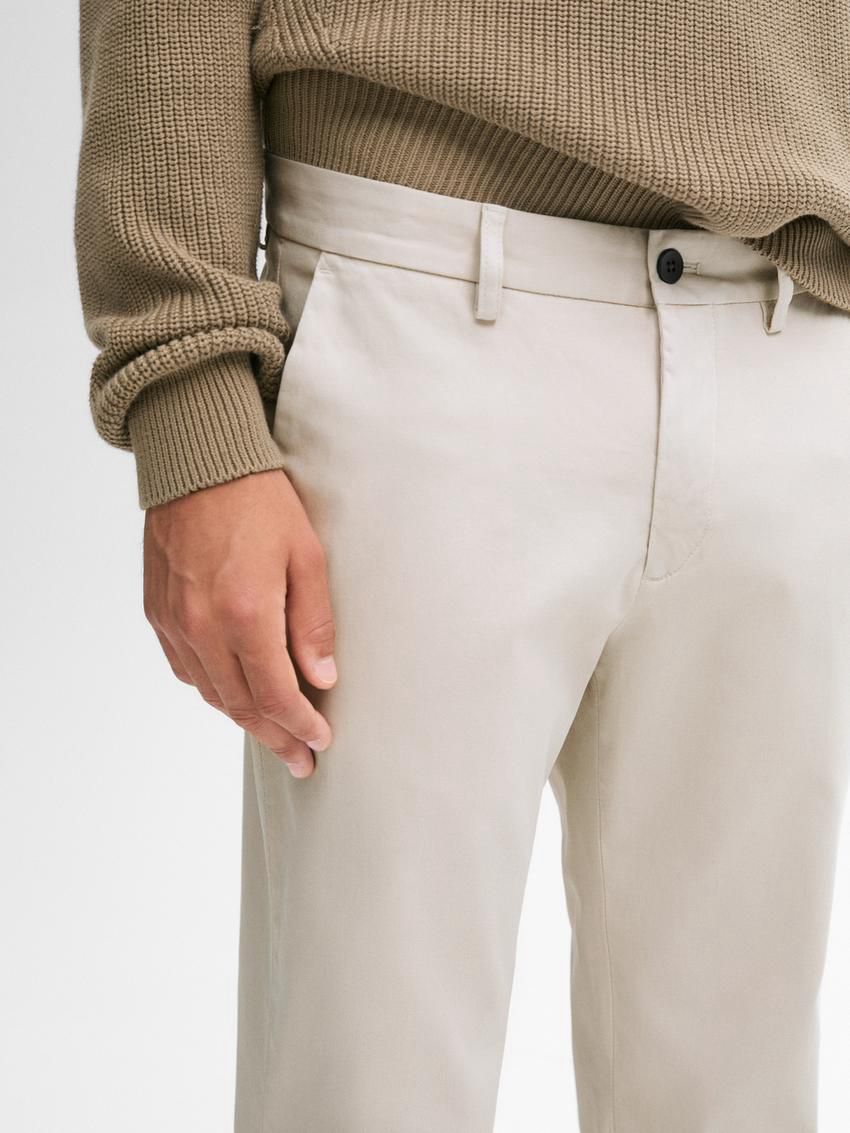 Massimo Dutti Cotton Micro-textured Men Trousers Beige | US-DI3768052