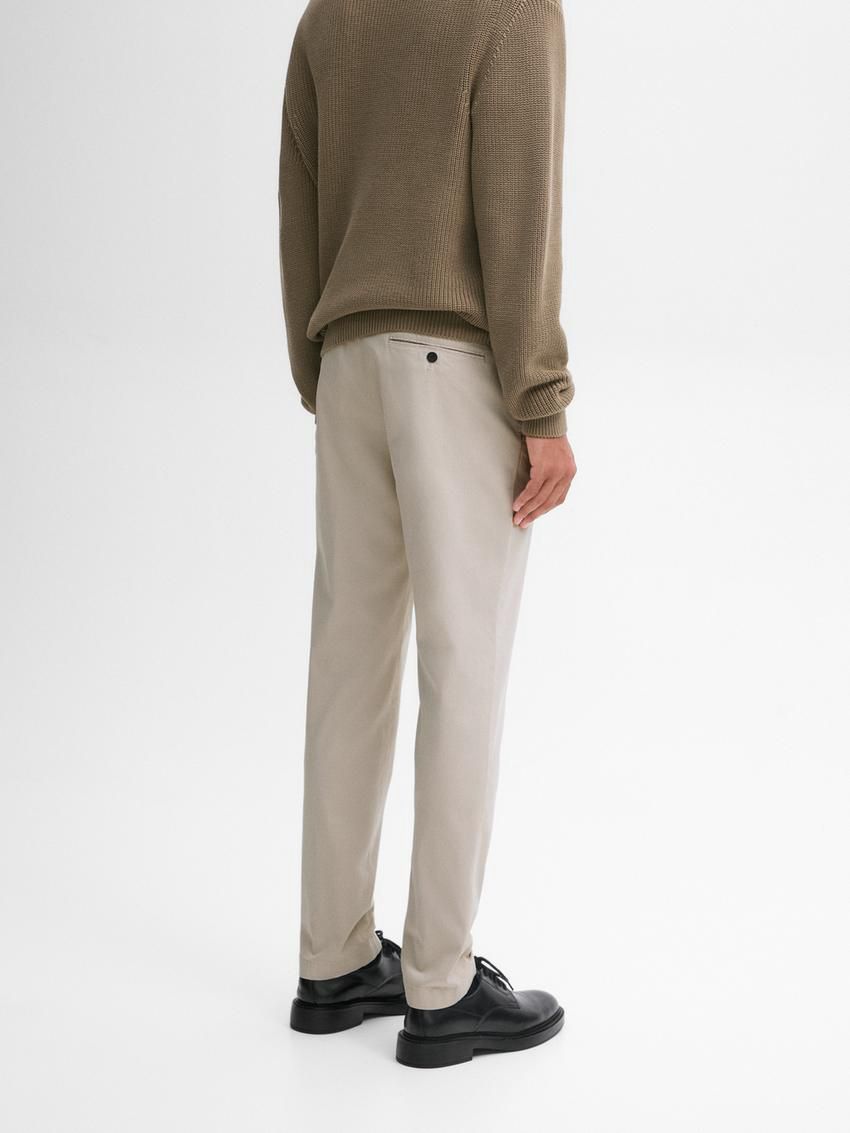 Massimo Dutti Cotton Micro-textured Men Trousers Beige | US-DI3768052