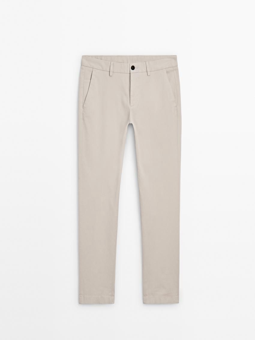 Massimo Dutti Cotton Micro-textured Men Trousers Beige | US-DI3768052