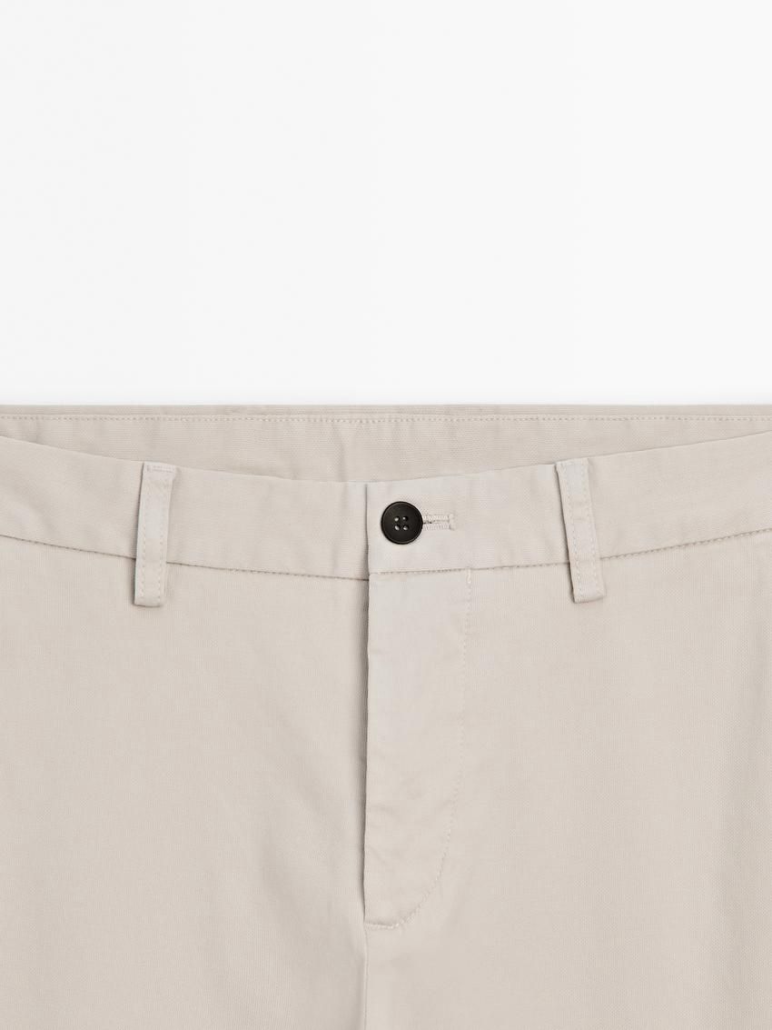 Massimo Dutti Cotton Micro-textured Men Trousers Beige | US-DI3768052