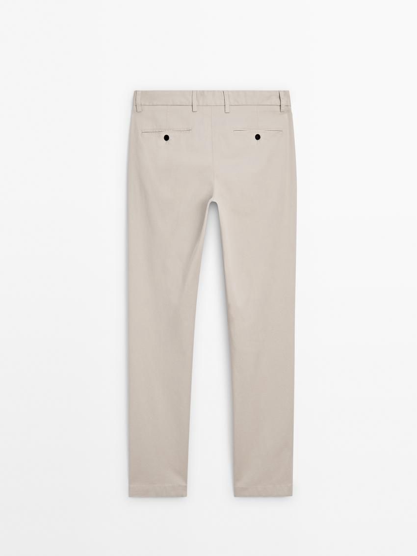 Massimo Dutti Cotton Micro-textured Men Trousers Beige | US-DI3768052