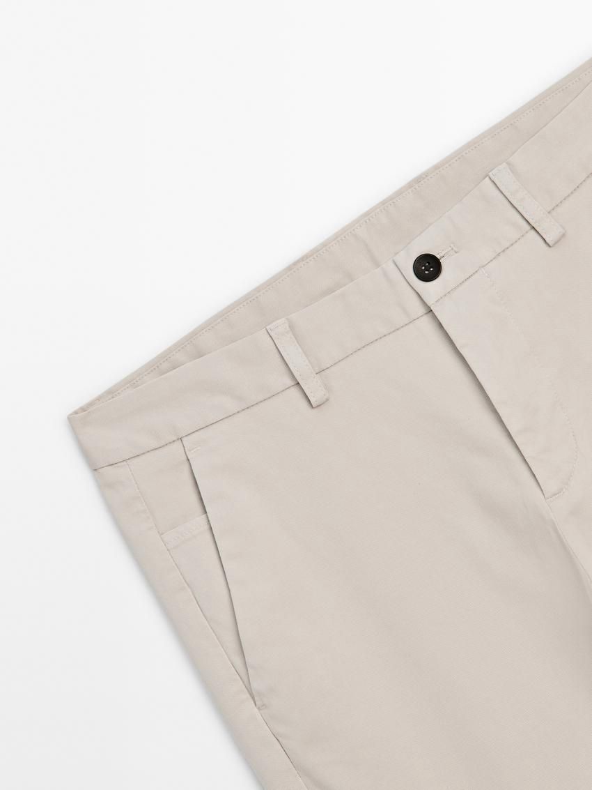 Massimo Dutti Cotton Micro-textured Men Trousers Beige | US-DI3768052