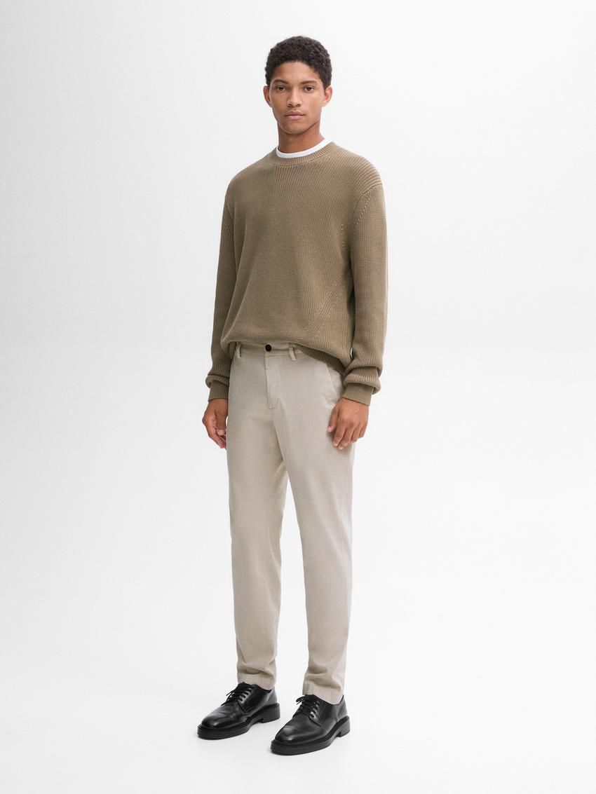Massimo Dutti Cotton Micro-textured Men Trousers Beige | US-DI3768052