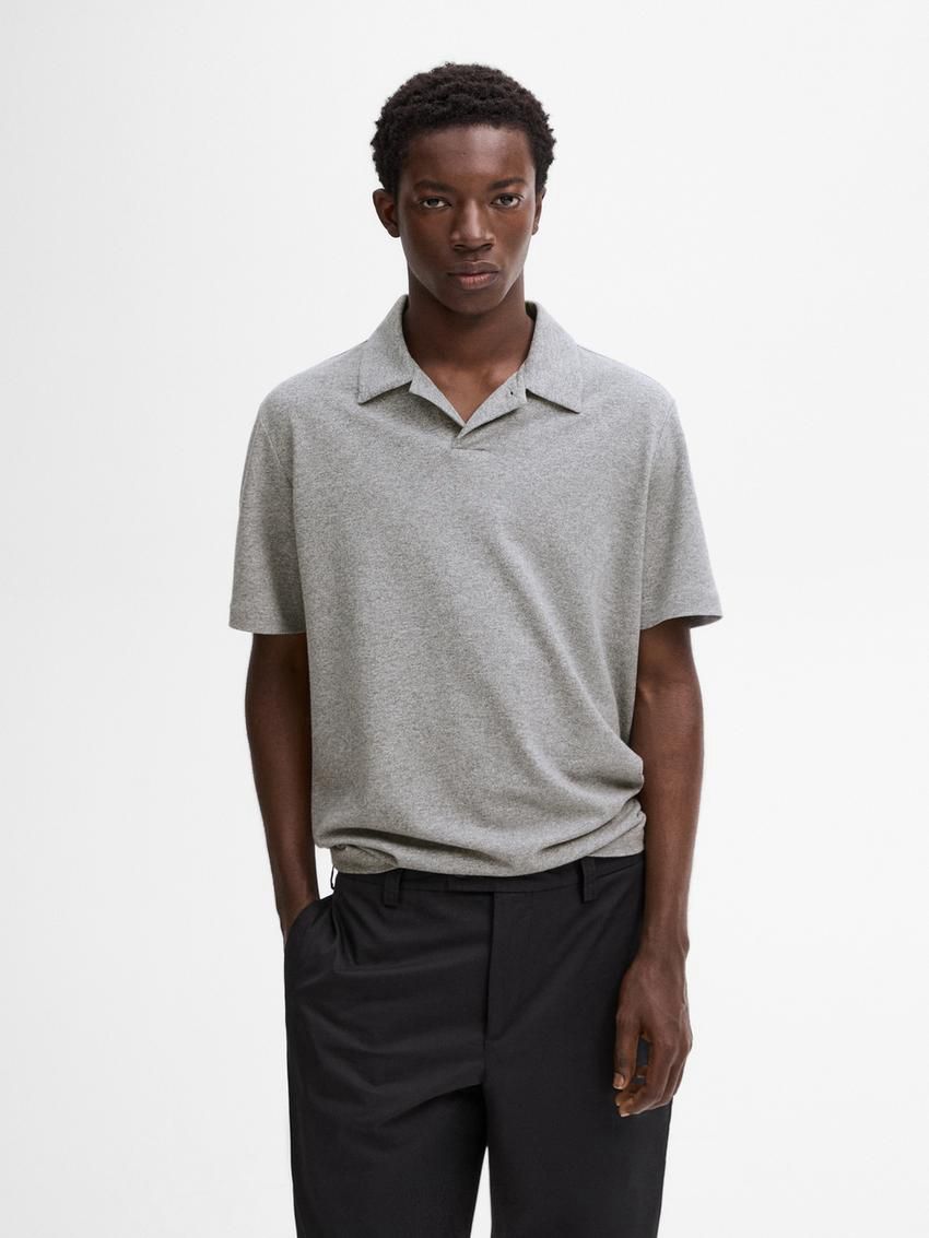 Massimo Dutti Cotton Mouliné Men Polo Shirt Grey | US-BR3251790