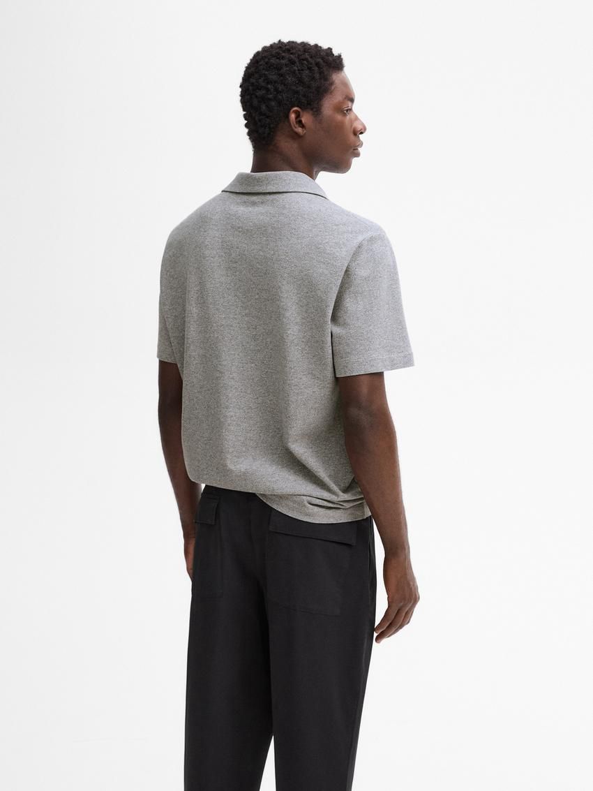 Massimo Dutti Cotton Mouliné Men Polo Shirt Grey | US-BR3251790