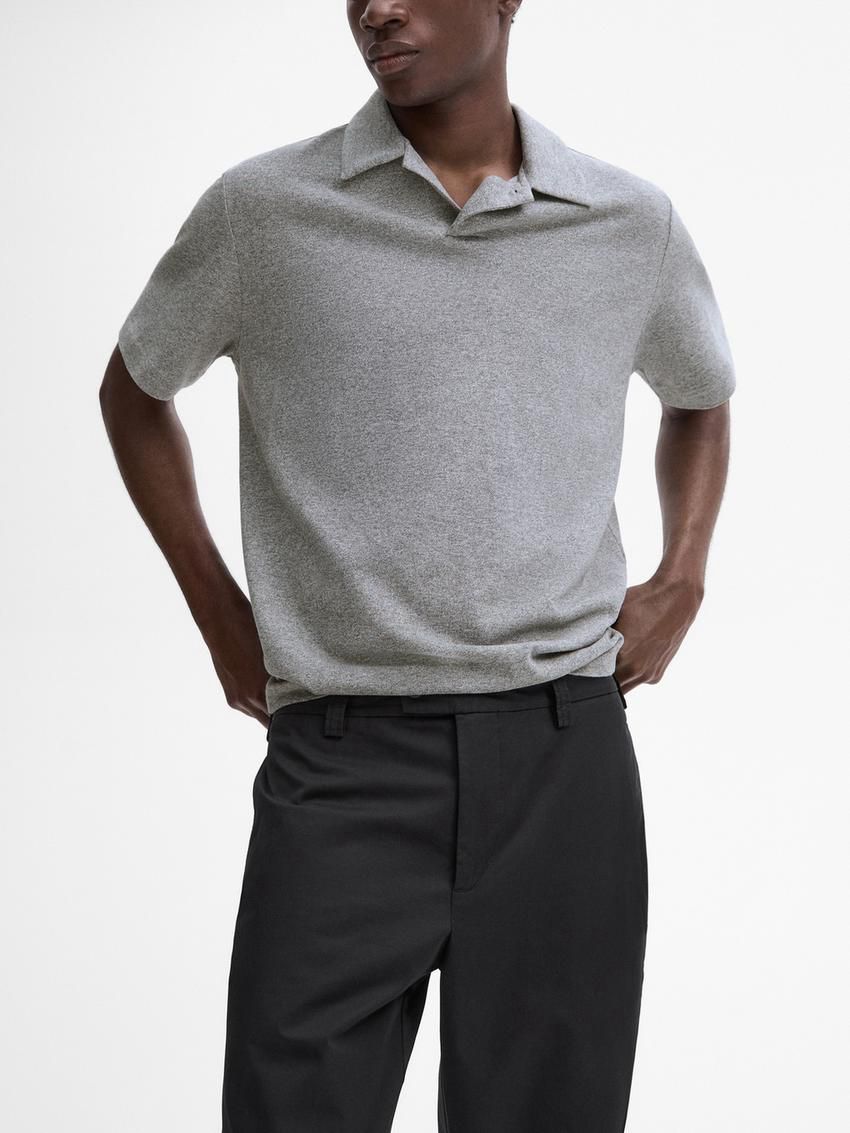 Massimo Dutti Cotton Mouliné Men Polo Shirt Grey | US-BR3251790