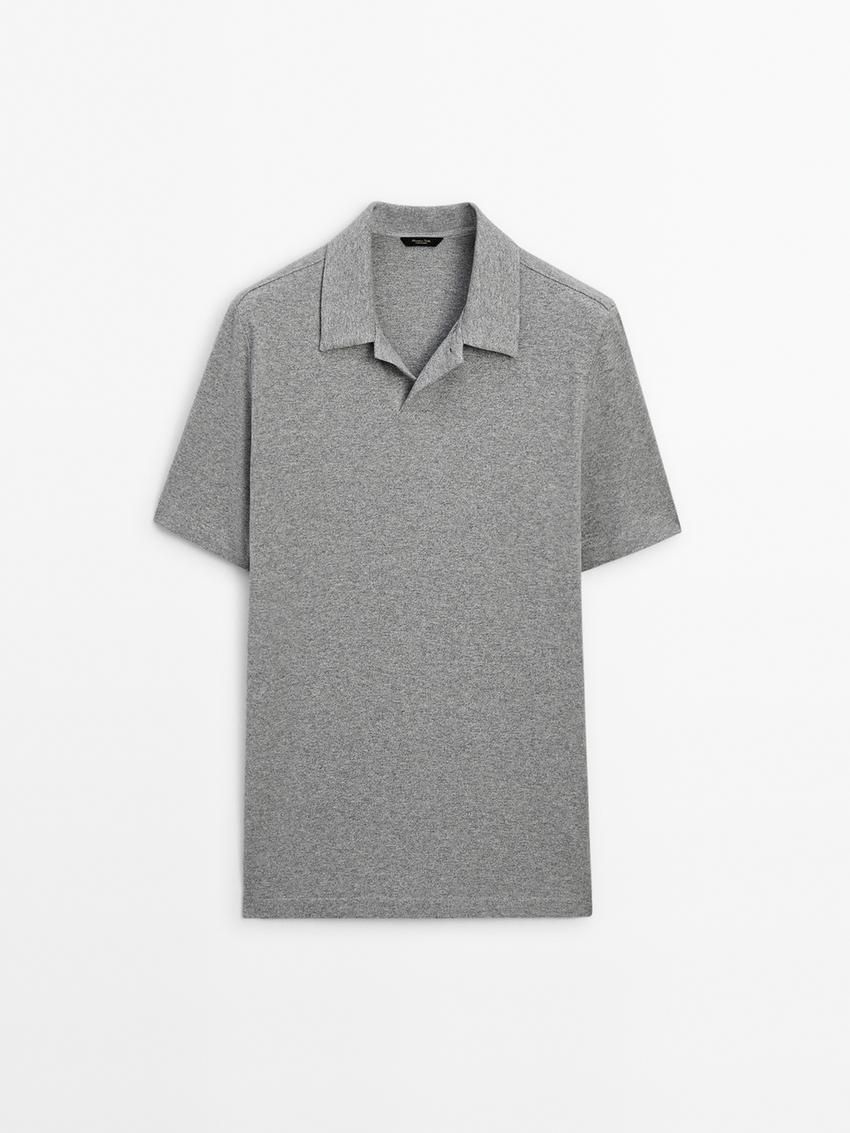 Massimo Dutti Cotton Mouliné Men Polo Shirt Grey | US-BR3251790