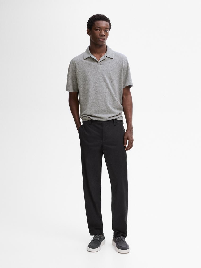 Massimo Dutti Cotton Mouliné Men Polo Shirt Grey | US-BR3251790