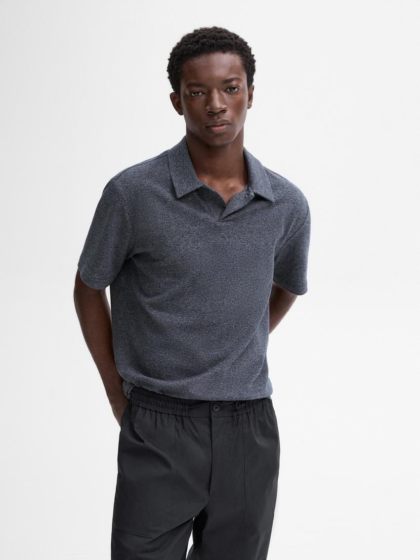 Massimo Dutti Cotton Mouliné Men Polo Shirt Navy | US-TP7910286