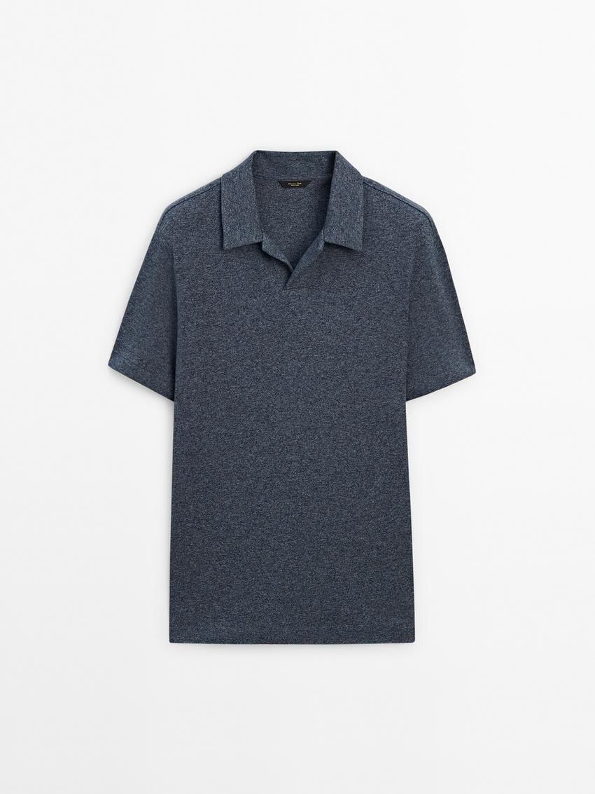 Massimo Dutti Cotton Mouliné Men Polo Shirt Navy | US-TP7910286
