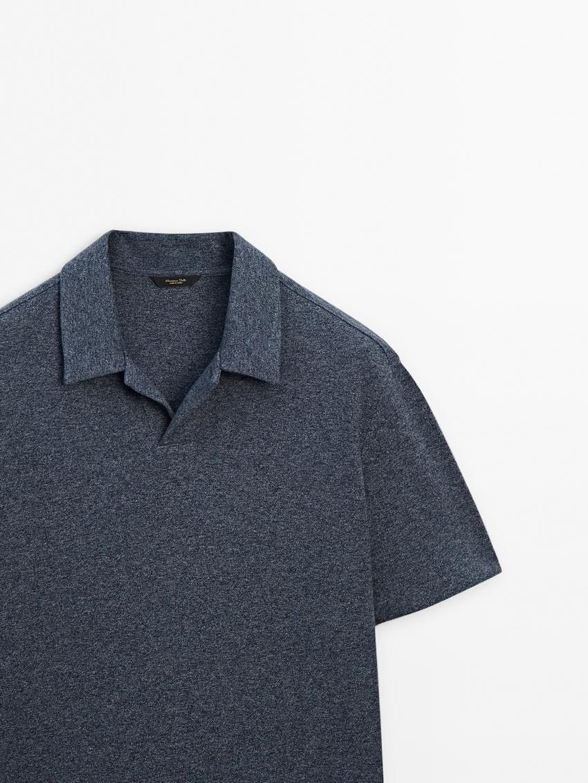 Massimo Dutti Cotton Mouliné Men Polo Shirt Navy | US-TP7910286