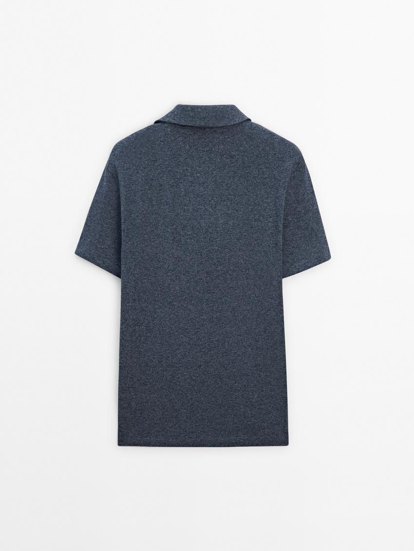 Massimo Dutti Cotton Mouliné Men Polo Shirt Navy | US-TP7910286