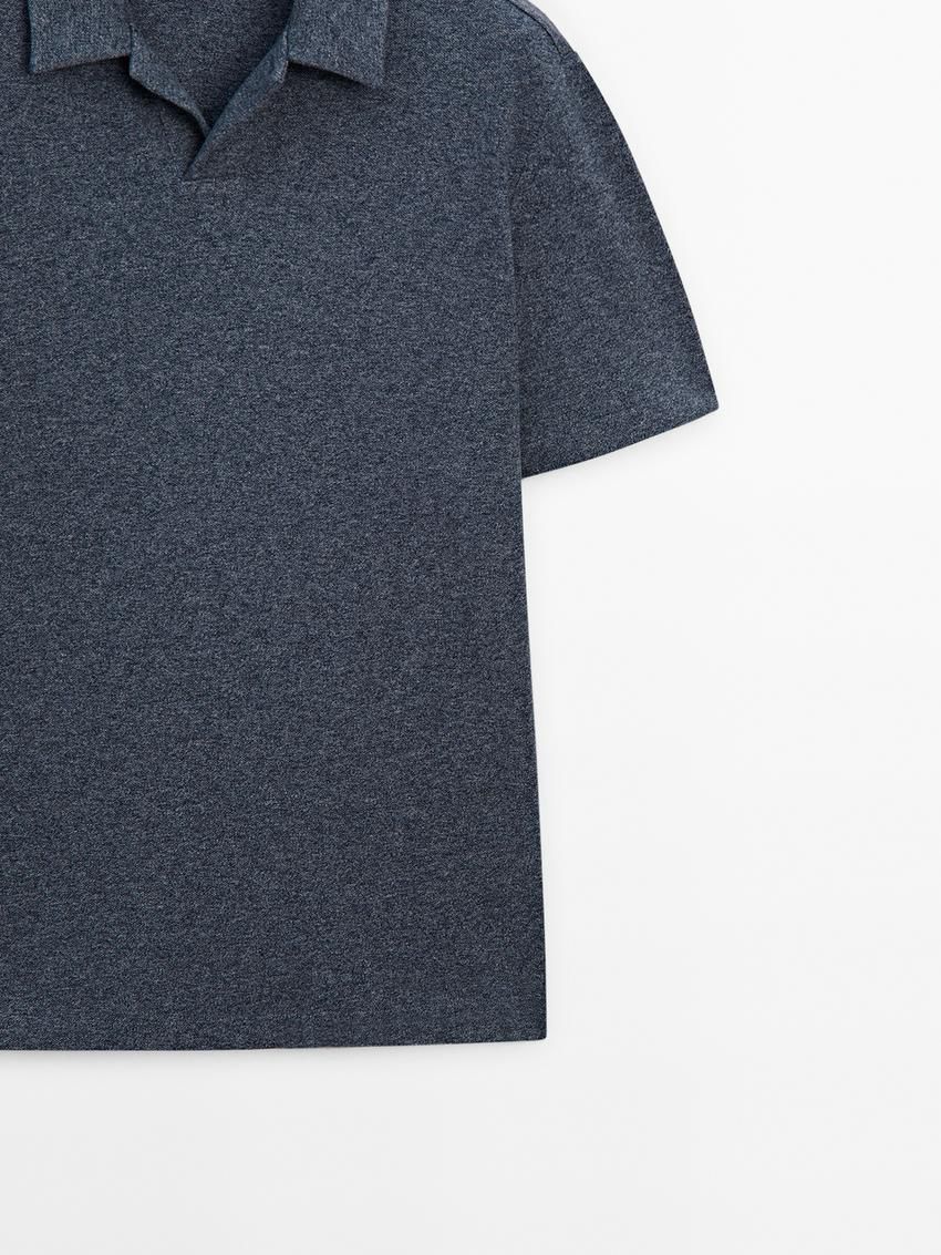 Massimo Dutti Cotton Mouliné Men Polo Shirt Navy | US-TP7910286