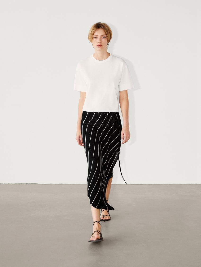 Massimo Dutti Cotton Oversize With Short Sleeves Women T-Shirt White | US-PE6791834