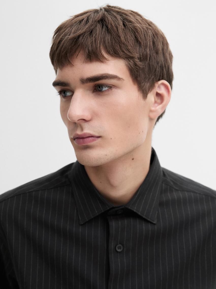 Massimo Dutti Cotton Pinstripe Men Shirts Black | US-EQ0865342