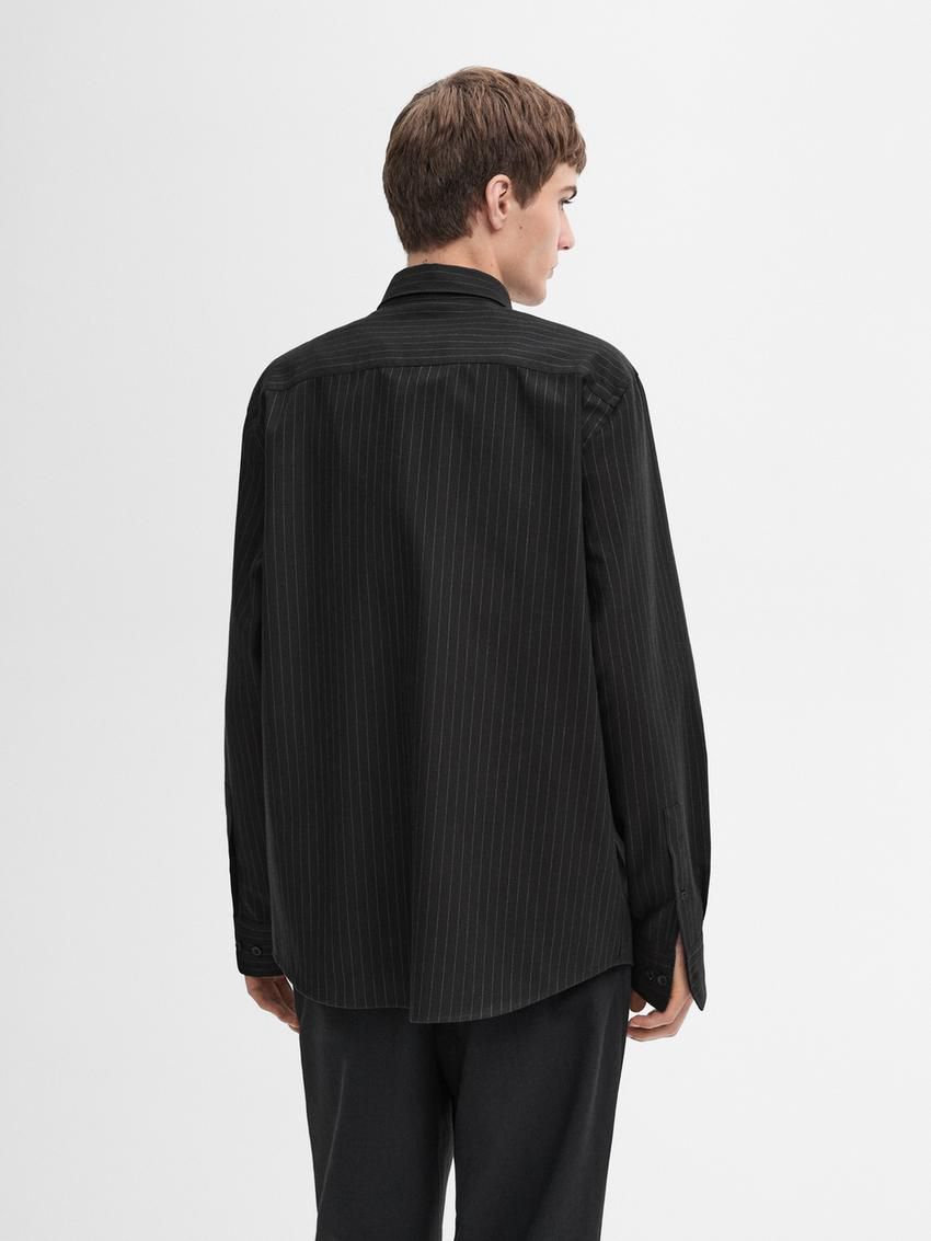 Massimo Dutti Cotton Pinstripe Men Shirts Black | US-EQ0865342