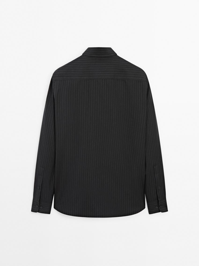 Massimo Dutti Cotton Pinstripe Men Shirts Black | US-EQ0865342