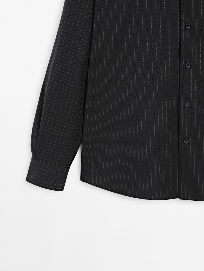 Massimo Dutti Cotton Pinstripe Men Shirts Black | US-EQ0865342