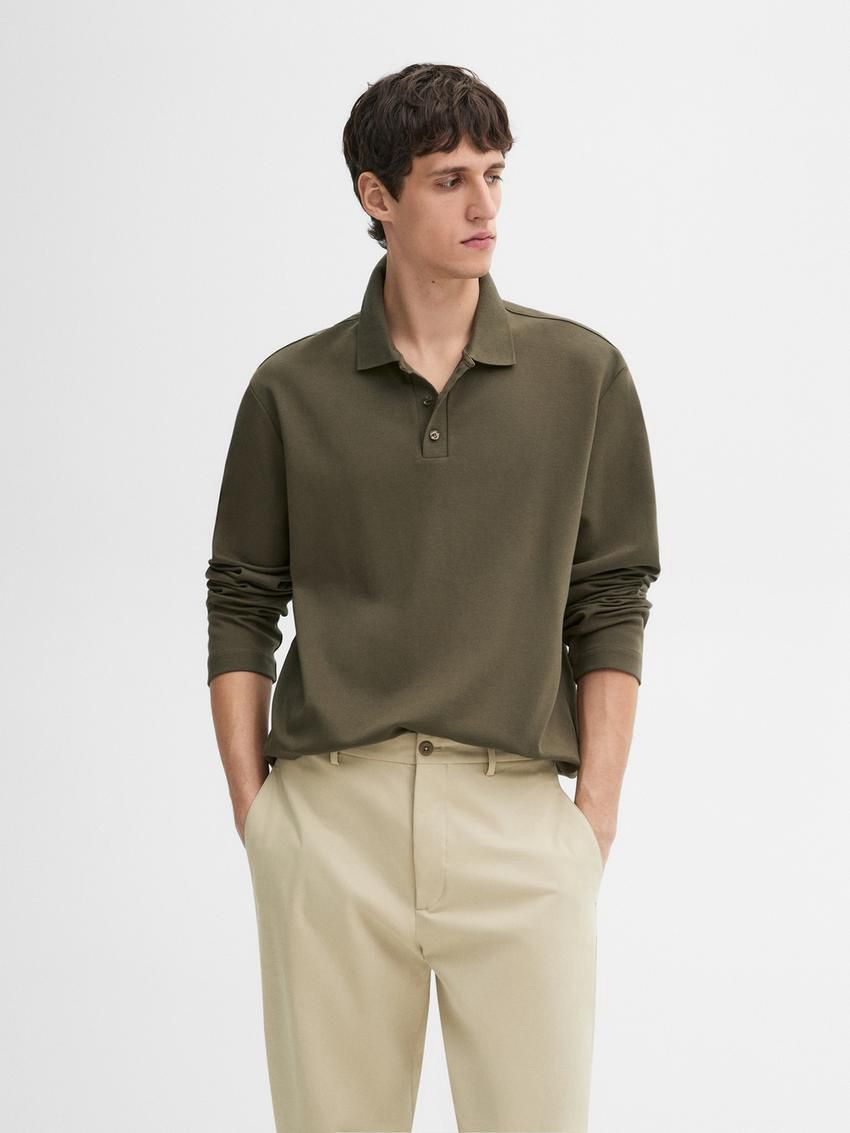 Massimo Dutti Cotton Polo Knit Men Jumpers Khaki | US-PQ2057934