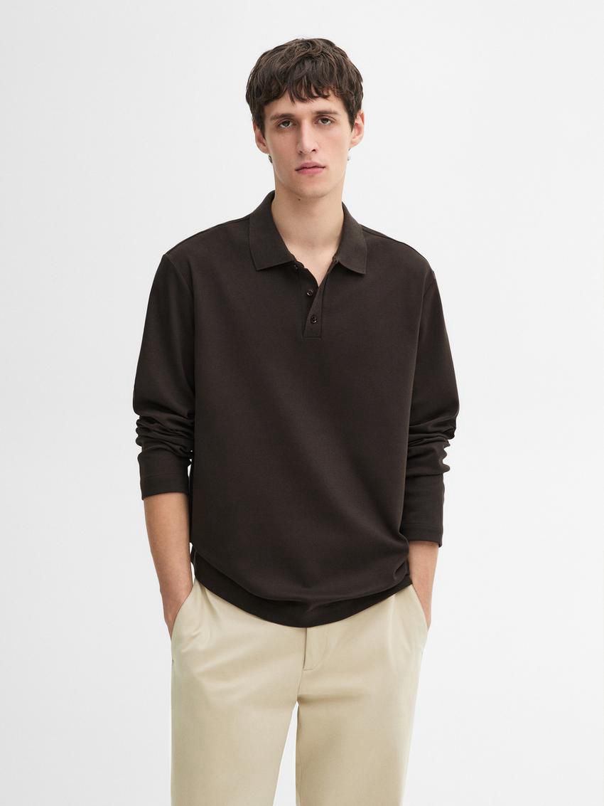 Massimo Dutti Cotton Polo Knit Men Jumpers Dark Brown | US-QM0329758