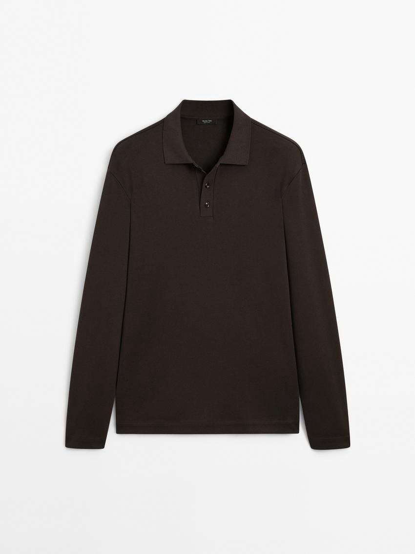 Massimo Dutti Cotton Polo Knit Men Jumpers Dark Brown | US-QM0329758