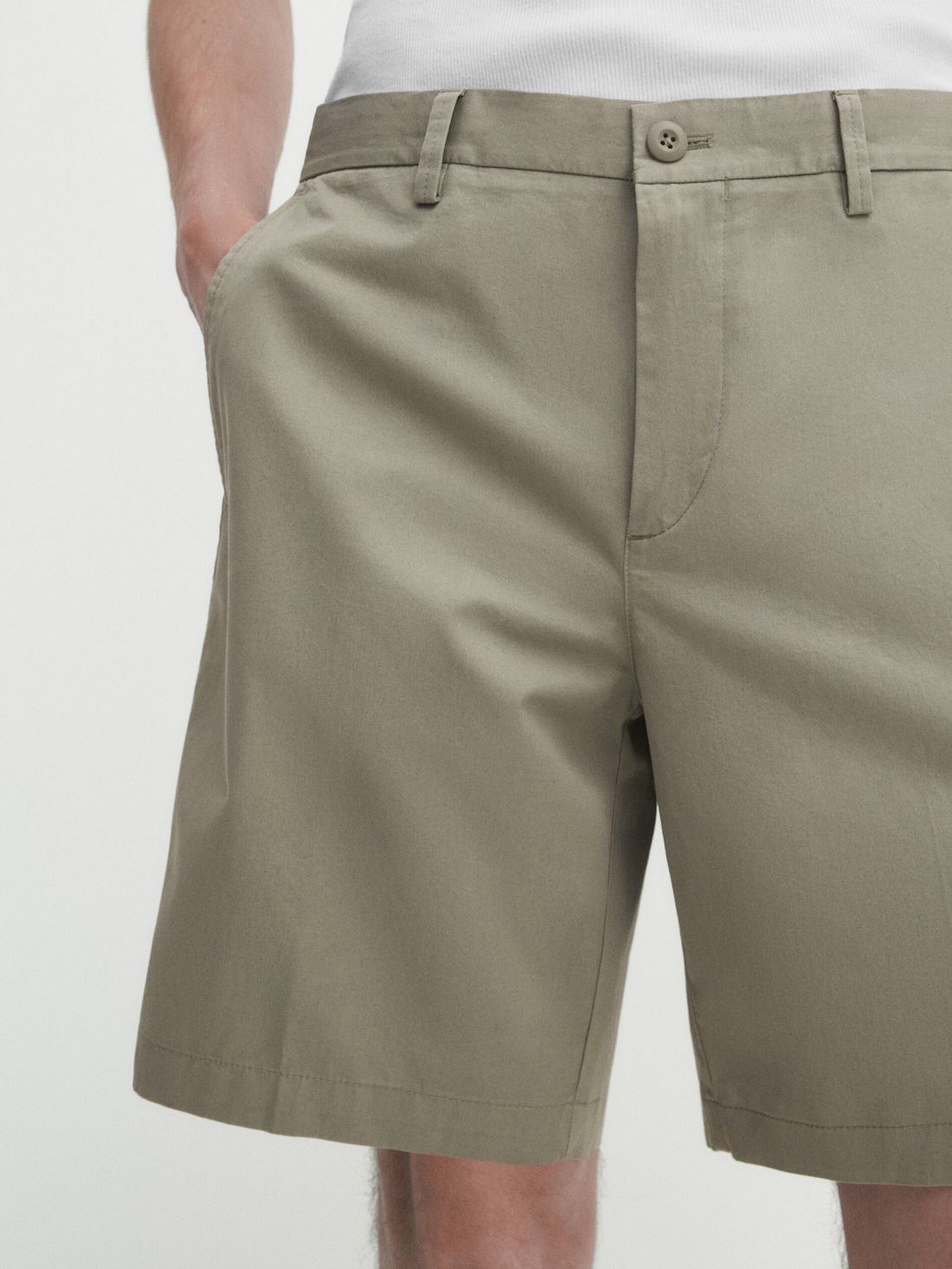Massimo Dutti Cotton Poplin Bermuda Men Shorts Khaki | US-HI6530284