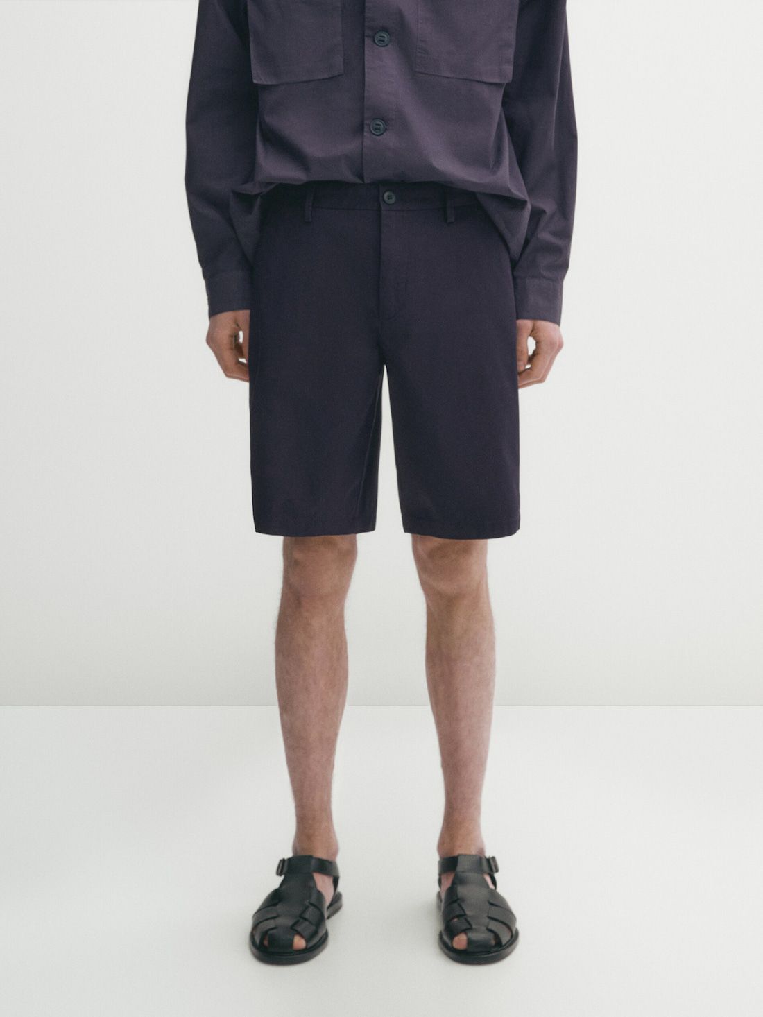 Massimo Dutti Cotton Poplin Bermuda Men Shorts Navy | US-PT3457689