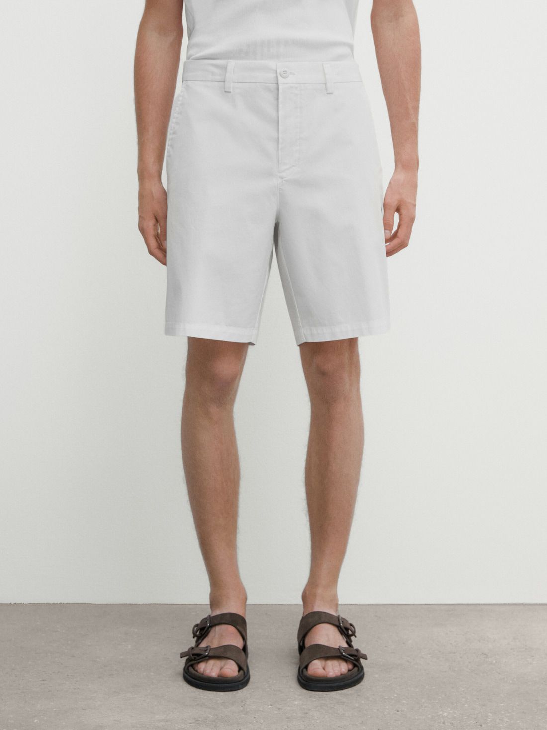 Massimo Dutti Cotton Poplin Bermuda Men Shorts White | US-PX3269470