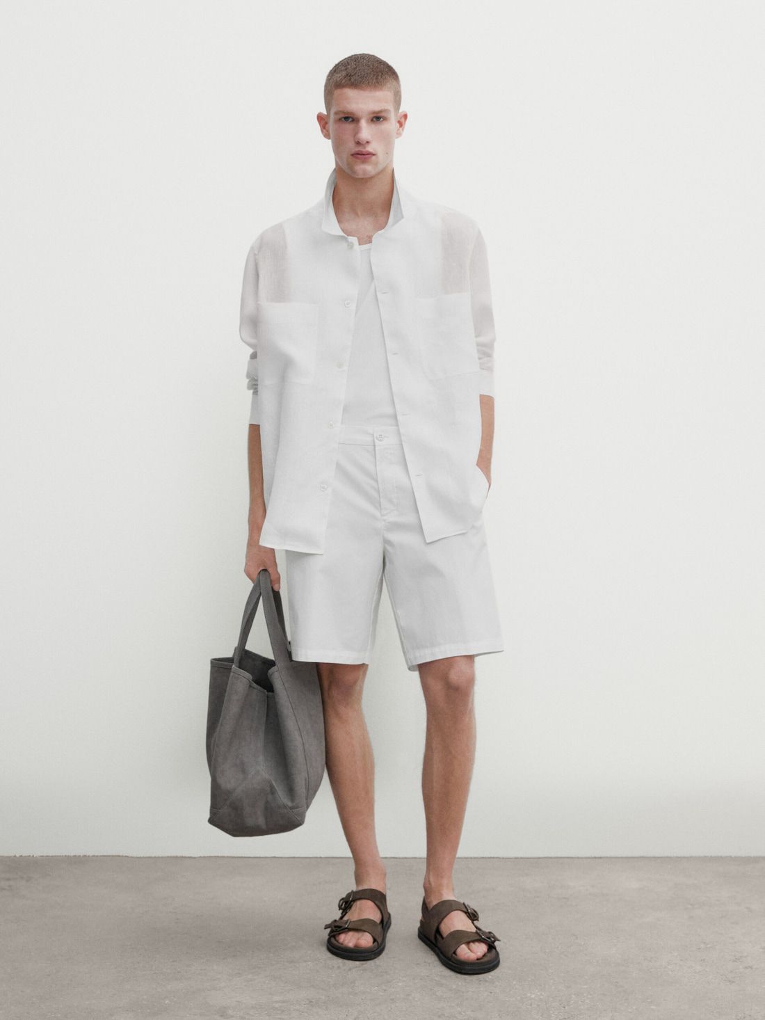 Massimo Dutti Cotton Poplin Bermuda Men Shorts White | US-PX3269470