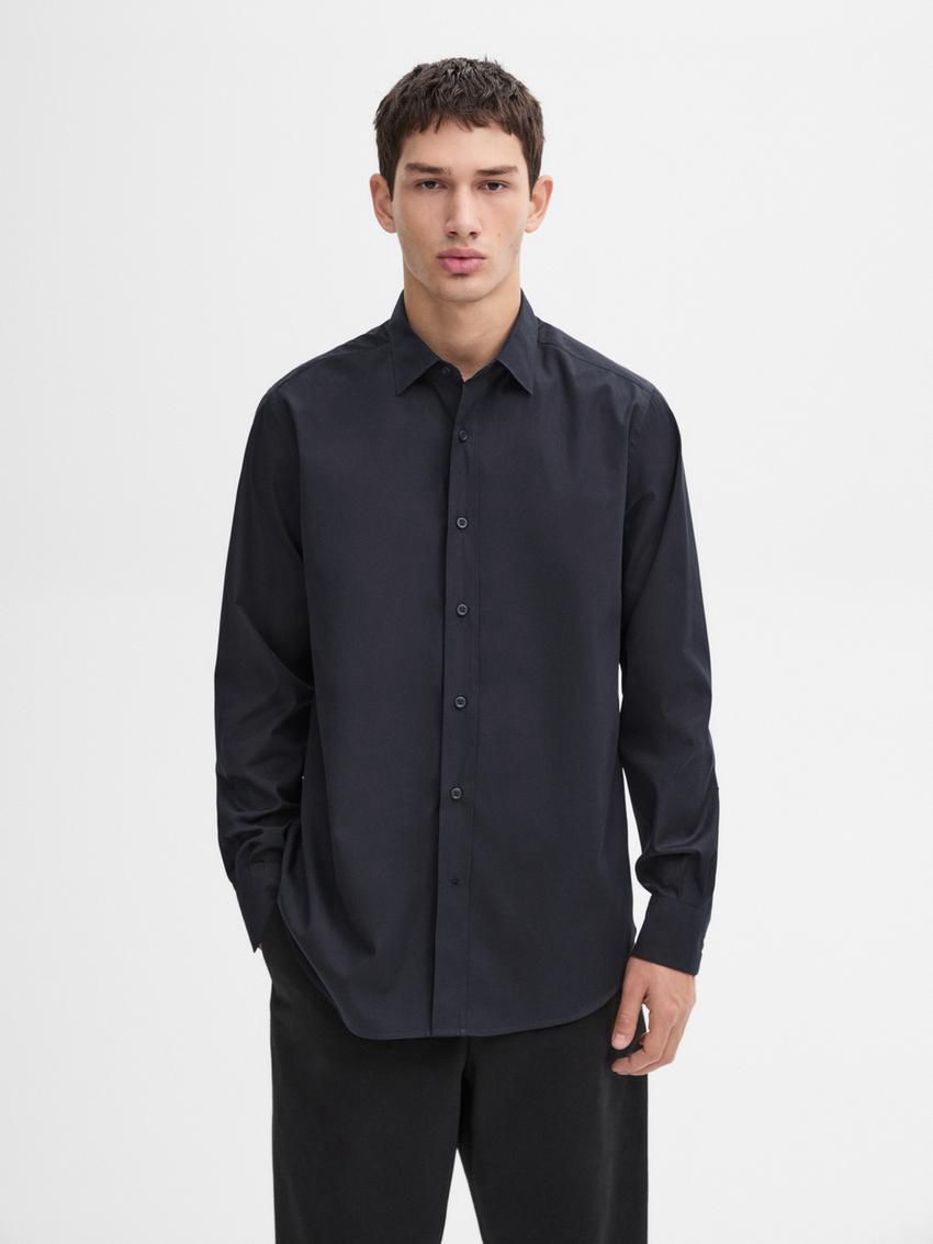 Massimo Dutti Cotton Poplin Men Shirts Navy | US-IZ9084321