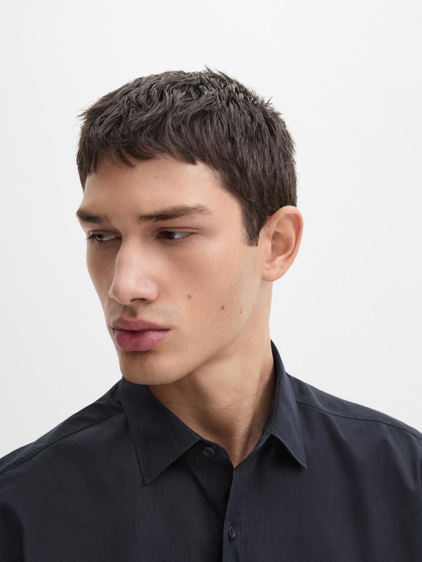 Massimo Dutti Cotton Poplin Men Shirts Navy | US-IZ9084321