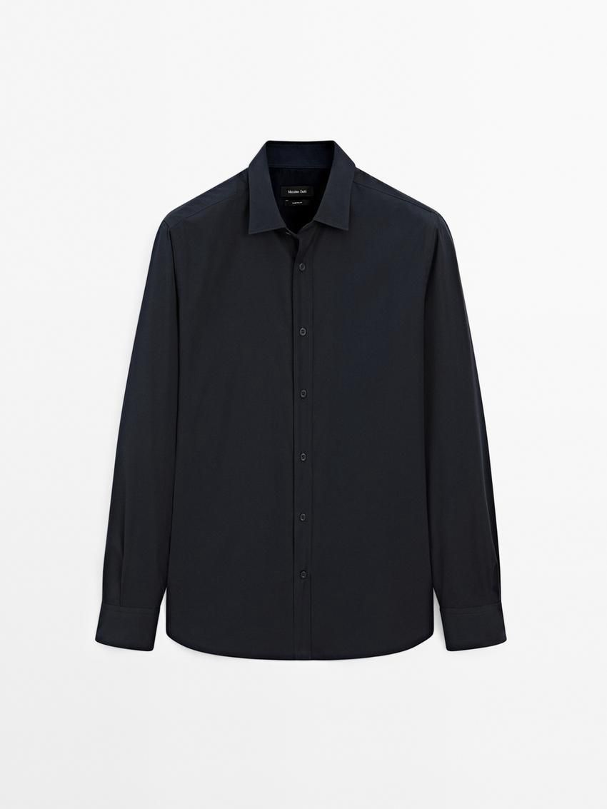Massimo Dutti Cotton Poplin Men Shirts Navy | US-IZ9084321