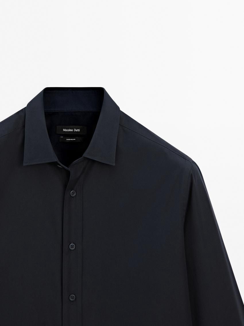 Massimo Dutti Cotton Poplin Men Shirts Navy | US-IZ9084321