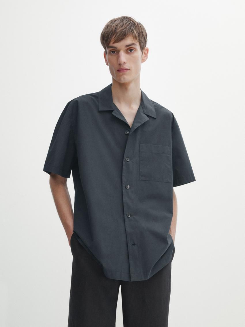 Massimo Dutti Cotton Poplin Men Shirts Navy | US-JS5846027