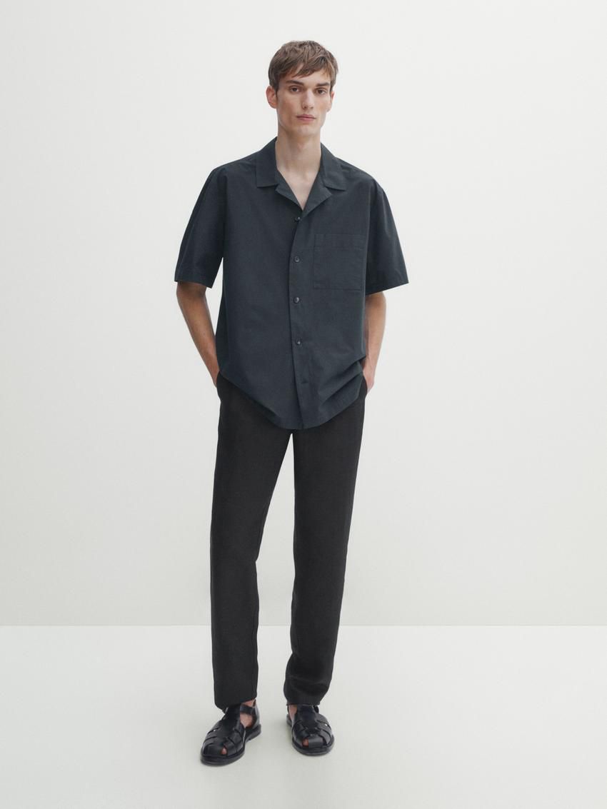 Massimo Dutti Cotton Poplin Men Shirts Navy | US-JS5846027