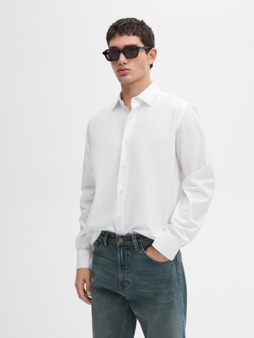 Massimo Dutti Cotton Poplin Men Shirts White | US-MY8530179