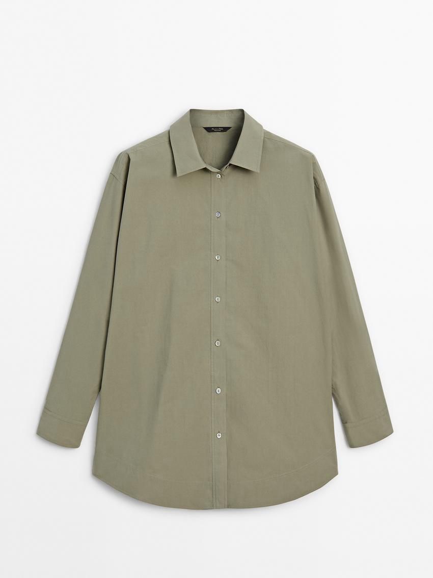 Massimo Dutti Cotton Poplin Oversize With Double Hem Women Blouse Green | US-IT8632190