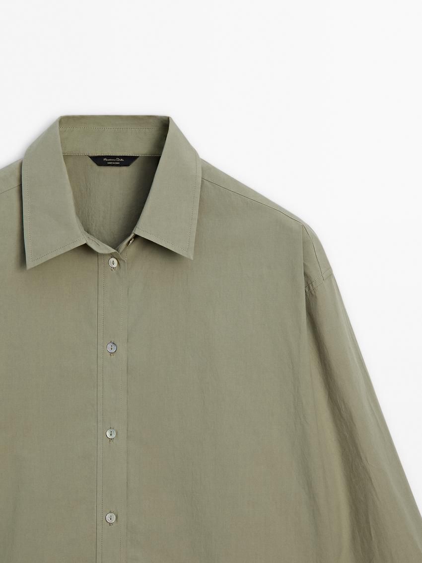 Massimo Dutti Cotton Poplin Oversize With Double Hem Women Blouse Green | US-IT8632190