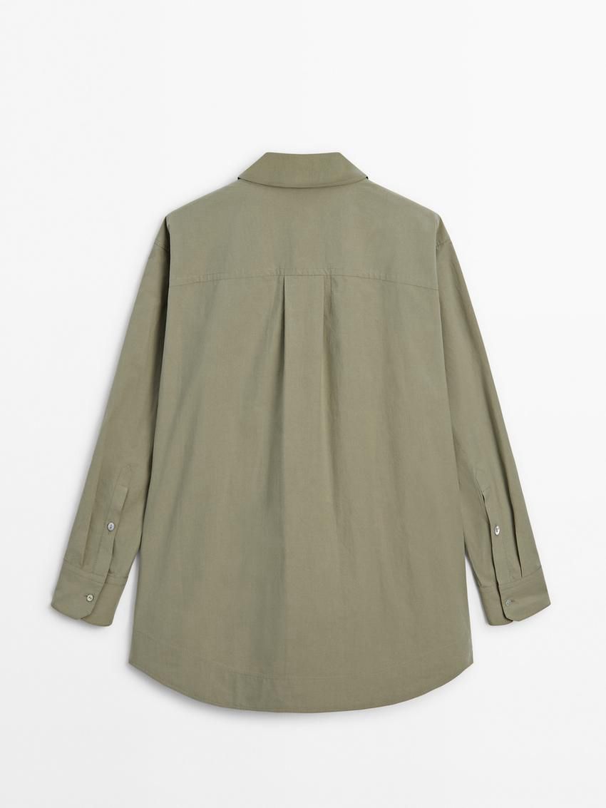Massimo Dutti Cotton Poplin Oversize With Double Hem Women Blouse Green | US-IT8632190