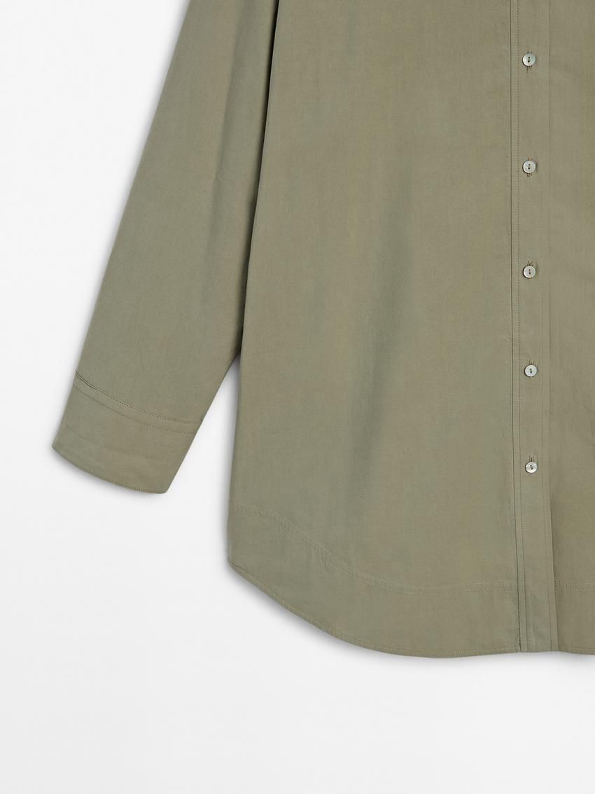 Massimo Dutti Cotton Poplin Oversize With Double Hem Women Blouse Green | US-IT8632190