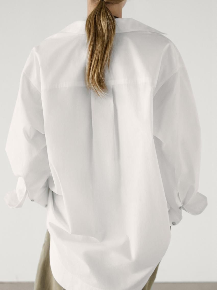 Massimo Dutti Cotton Poplin Oversize With Double Hem Women Blouse White | US-UQ8236754