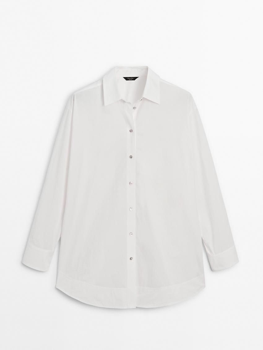 Massimo Dutti Cotton Poplin Oversize With Double Hem Women Blouse White | US-UQ8236754