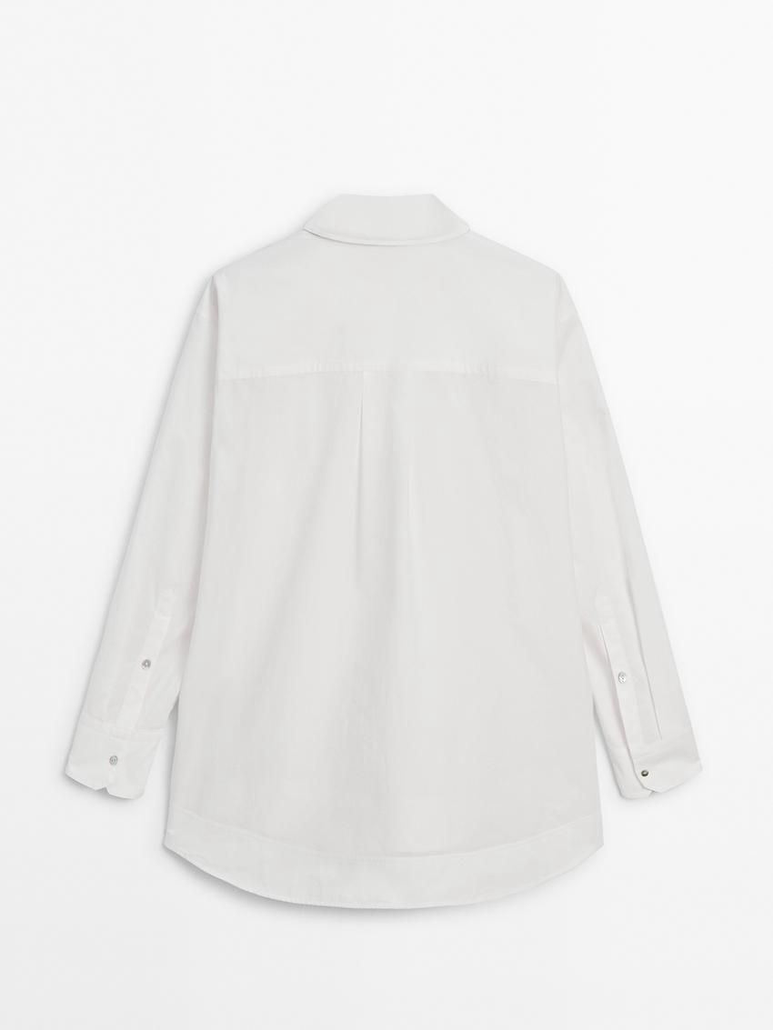 Massimo Dutti Cotton Poplin Oversize With Double Hem Women Blouse White | US-UQ8236754