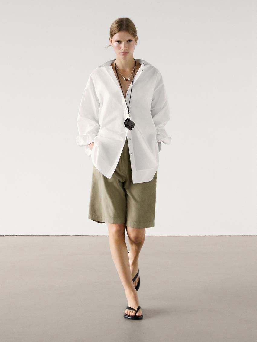 Massimo Dutti Cotton Poplin Oversize With Double Hem Women Blouse White | US-UQ8236754