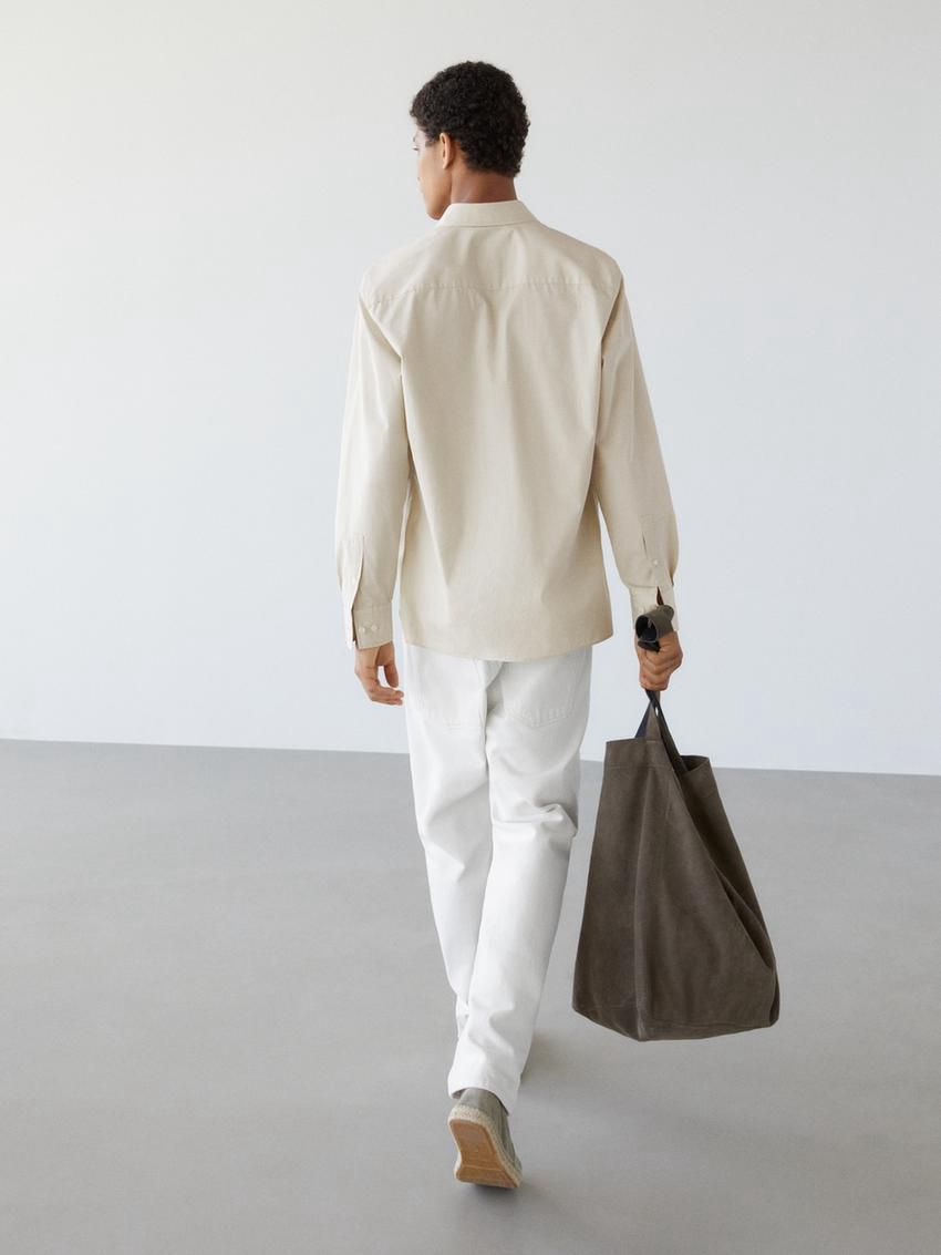 Massimo Dutti Cotton Poplin With Pocket Men Shirts Beige | US-UM4187239
