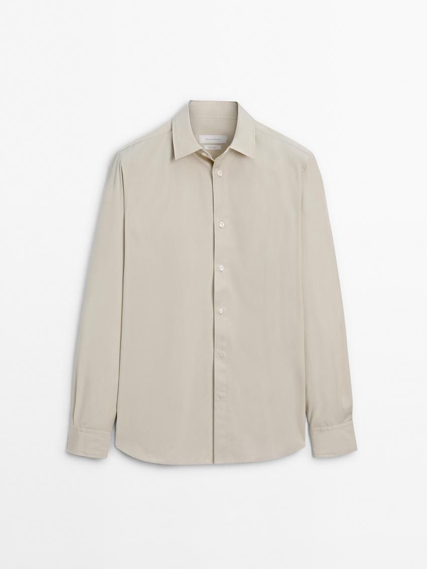 Massimo Dutti Cotton Poplin With Pocket Men Shirts Beige | US-UM4187239